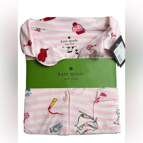 Kate Spade NWT Sz XL Striped Pink Whimsical Long Sleeve Pajama Set (0735) - Picture 4 of 6